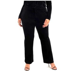 Good American Velvet Flat Front Flared Leg Formal Trouser Pants Black Sz 3XL NWT
